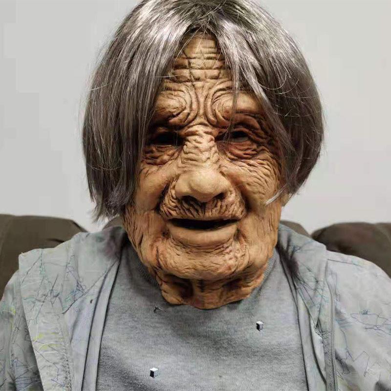 Halloween Elderly Man Latex Mask Silver Hair Costume Prop For Party Dress Up