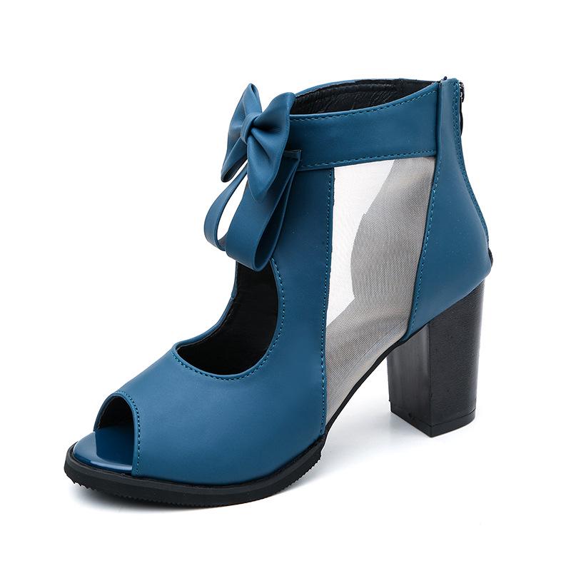 

Fish mouth thick heel sandals women s shoes bow high heels spring and summer new mesh women s shoes shoes 40 синій