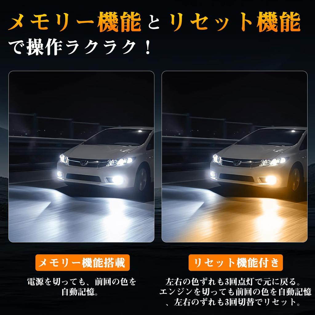 Perrace and H16 LED Fog White Memory Vehicle Inspection for Stable Beam Maintains Illumination Position Even When Switching H8, H11, Lights, 2-Color