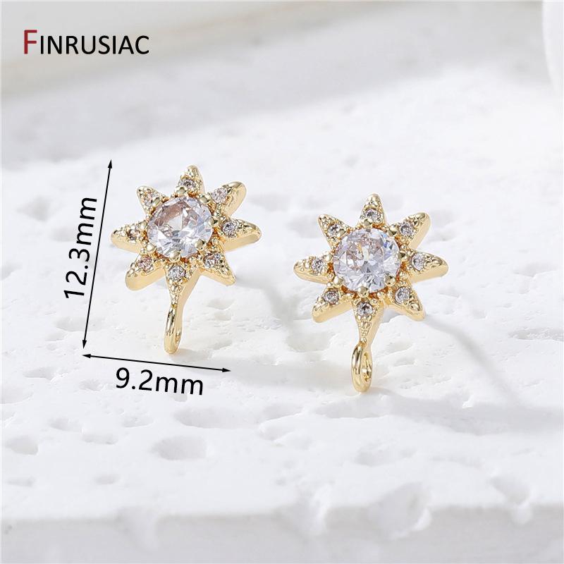 

14K Gold Plated Shiny Zircon Sun/Snowflake/Bow Ear Stud Earrings With Close Ring DIY Earrings Making Supplies 1 Pair