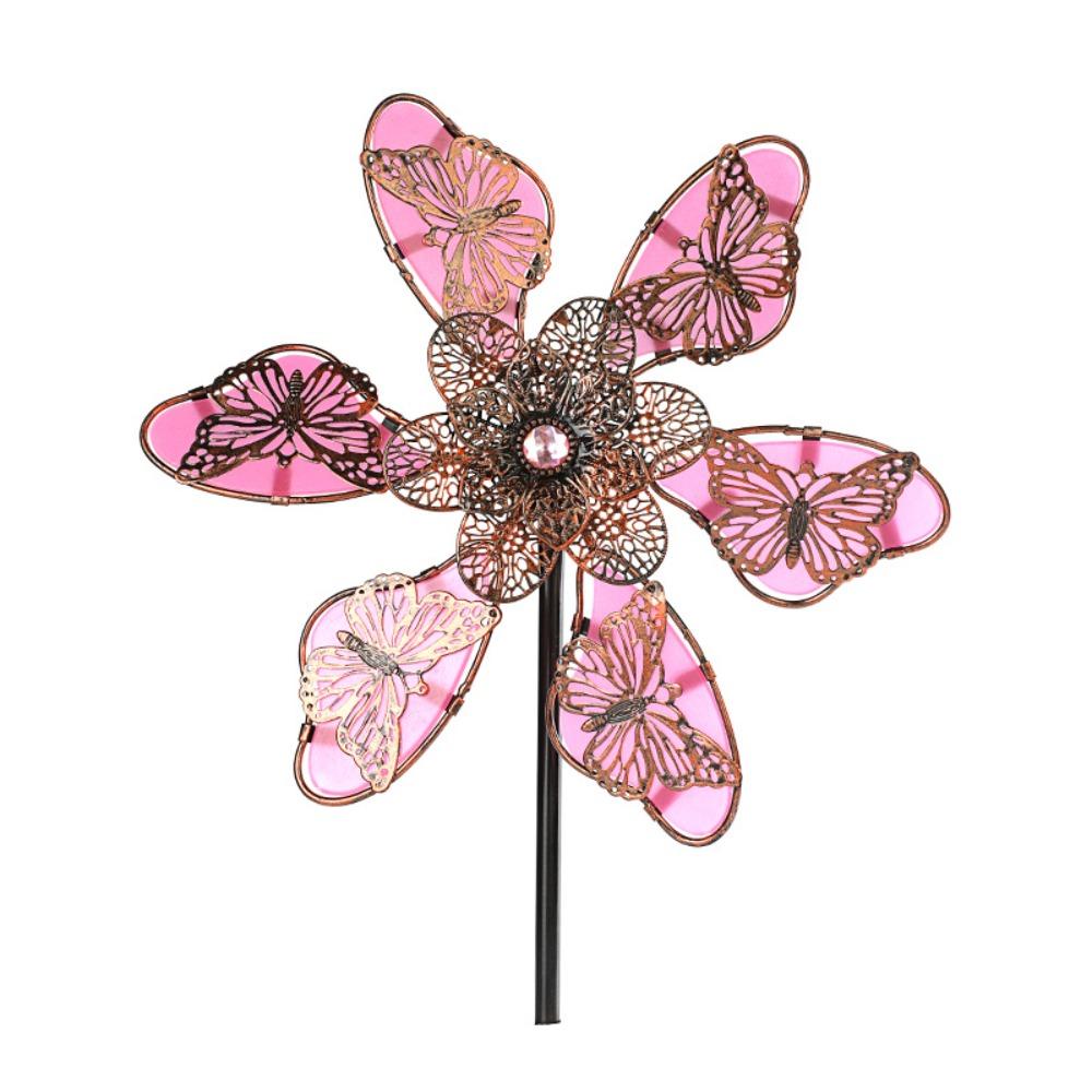 Luminous Effect Windmill Spinner Sculpture Metal Flower Pinwheel Wind Rotator  Lawn