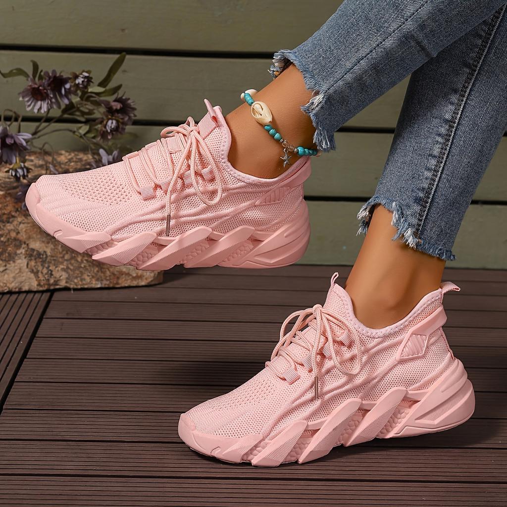Women's Solid Color Casual Sneakers, Mesh Lace-Up Fly-Woven Breathable Running Shoes, Lightweight and Comfortable Low-Top Casual White Shoes