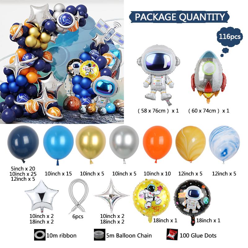 

116 шт. Украшения для космической вечеринки Набор гирлянды из воздушных шаров Фольгированная ракета Астронавт Латексные шары для мальчиков Детские принадлежности для дня рождения As Picture