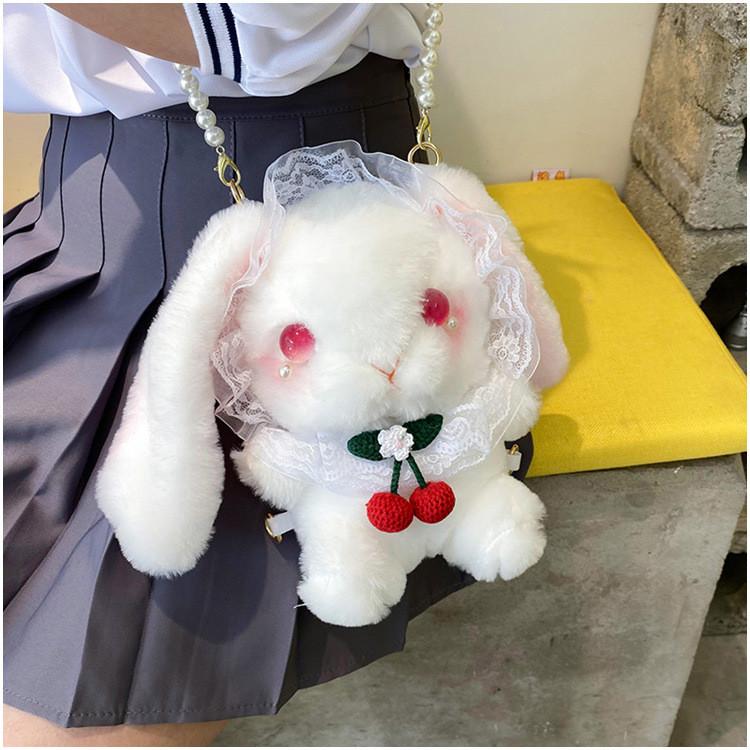 Kawaii Bunny Plush Small Bag With Inner Zipper Pocket For Street Fashion