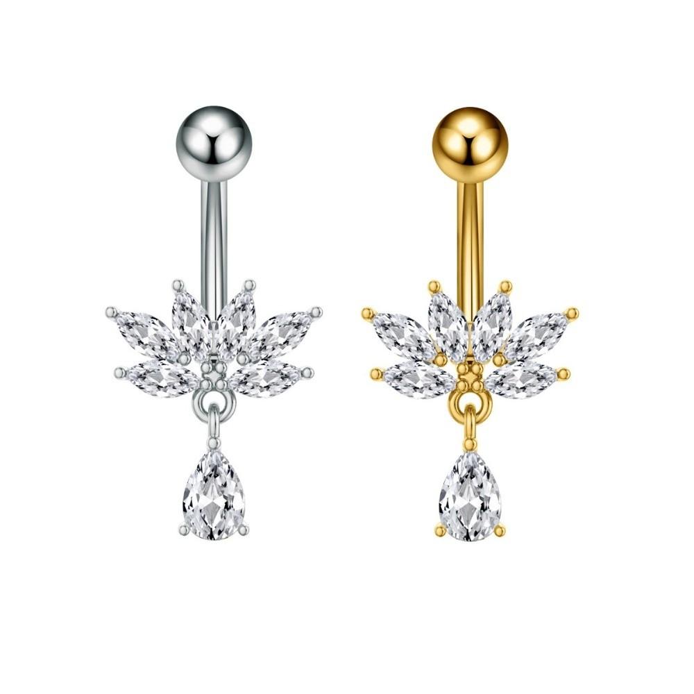 Elegant Gem Navel Piercing Copper Shiny Body Jewelry Crystal Ball Belly Button Rings  Accessories