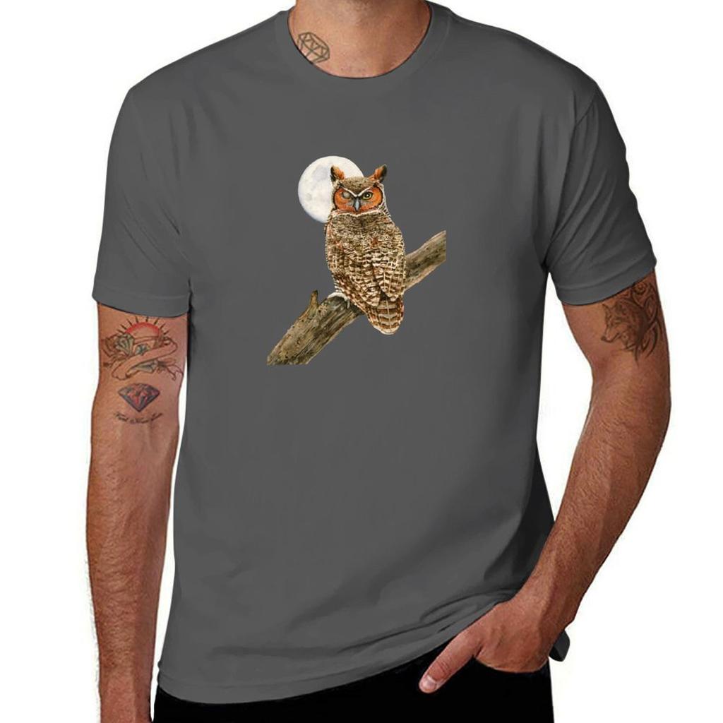 Great Horned Owl With The Moon Tshirt Cotton T Shirt Unisex Cotton T Shirts Unisex 100 Unisex T Shirt Luxury Tshirt