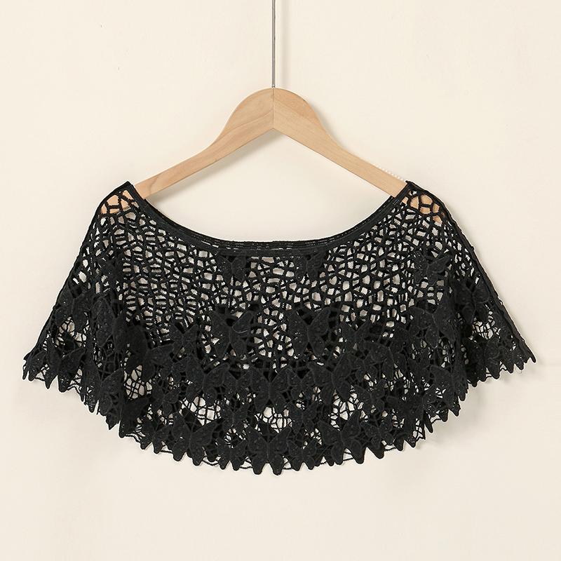 Fashion Knitted Hollow Lace Shawl Floral Pure Color Woman Summer Sun Protection Scarf Elegant Ladies Decorated Poncho
