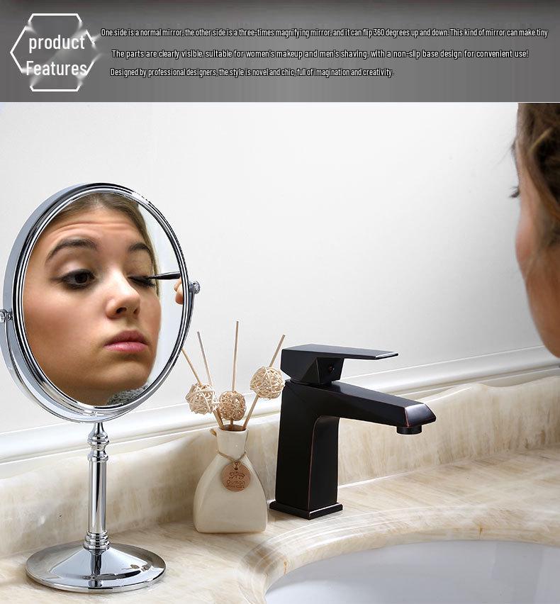 Black Double-Sided Standing Quartz Makeup Mirror for Dressing Table