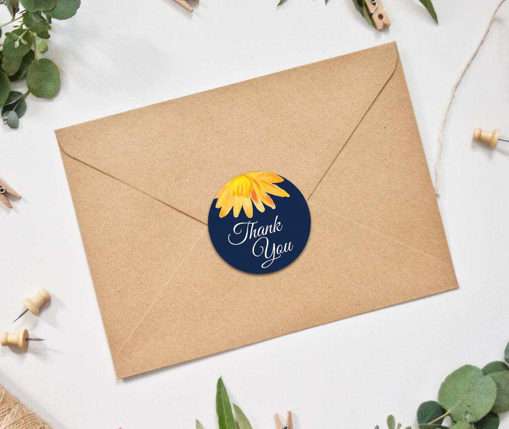 Darling Souvenir 45 Pcs Aster Flower Black Thank You Stickers Round Envelope Seal-1.6
