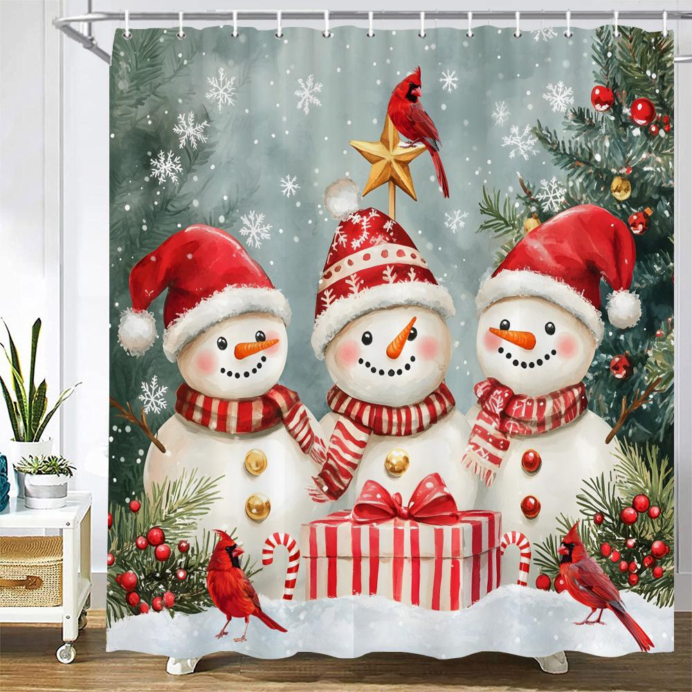 Cartoon Snowman Shower Curtain Bath Curtain Santa Claus Merry Christmas Printed Bathroom Curtains for Home Decoration Curtain