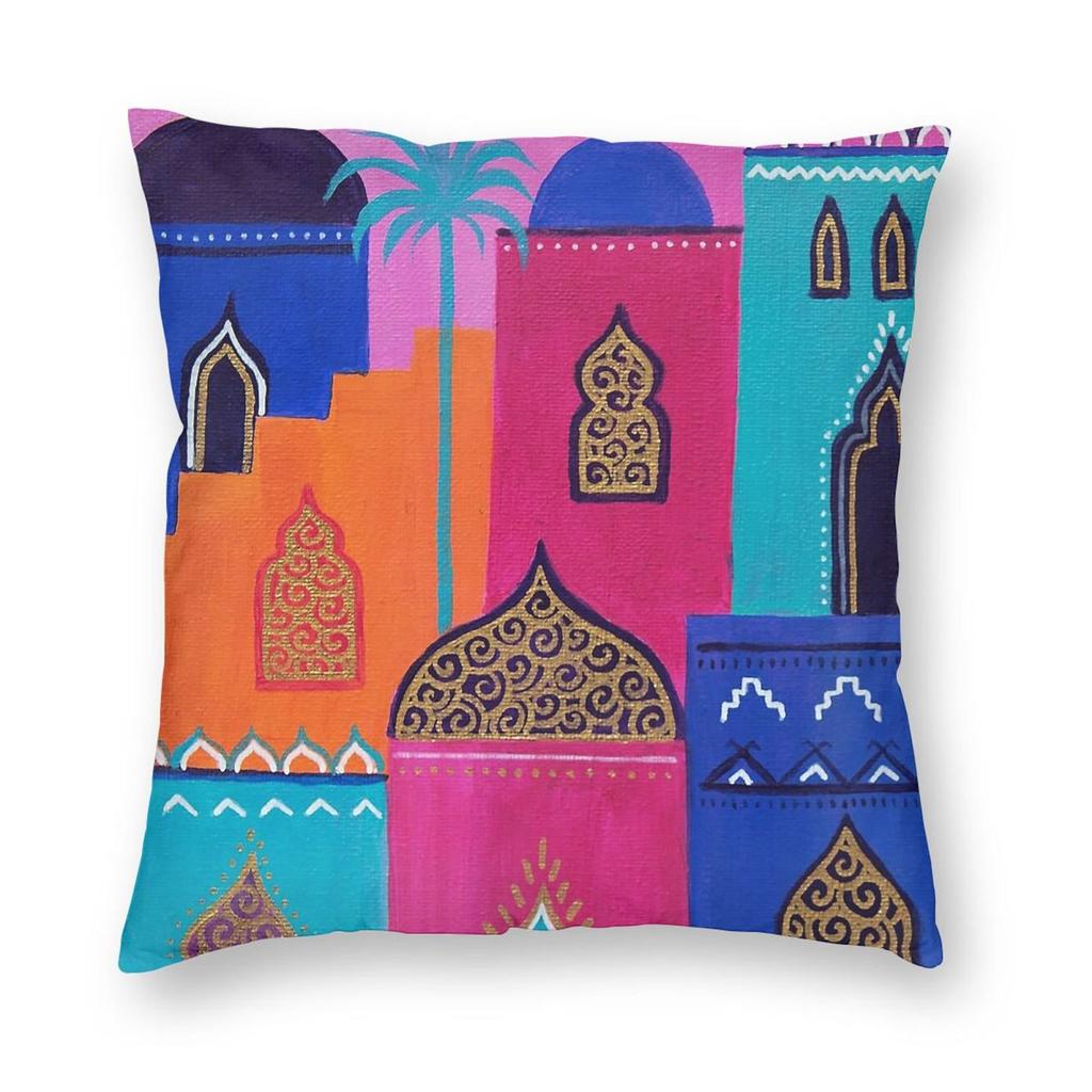 Nights Moroccan City Square Pillowcase Polyester Linen Velvet Printed Zip Decorative Home Cushion Case