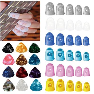 Silicone Guitar Fingertip Protectors with Guitar Picks 30 Finger Protection Covers 12 Picks Colors Are For String Instruments Such As Finger