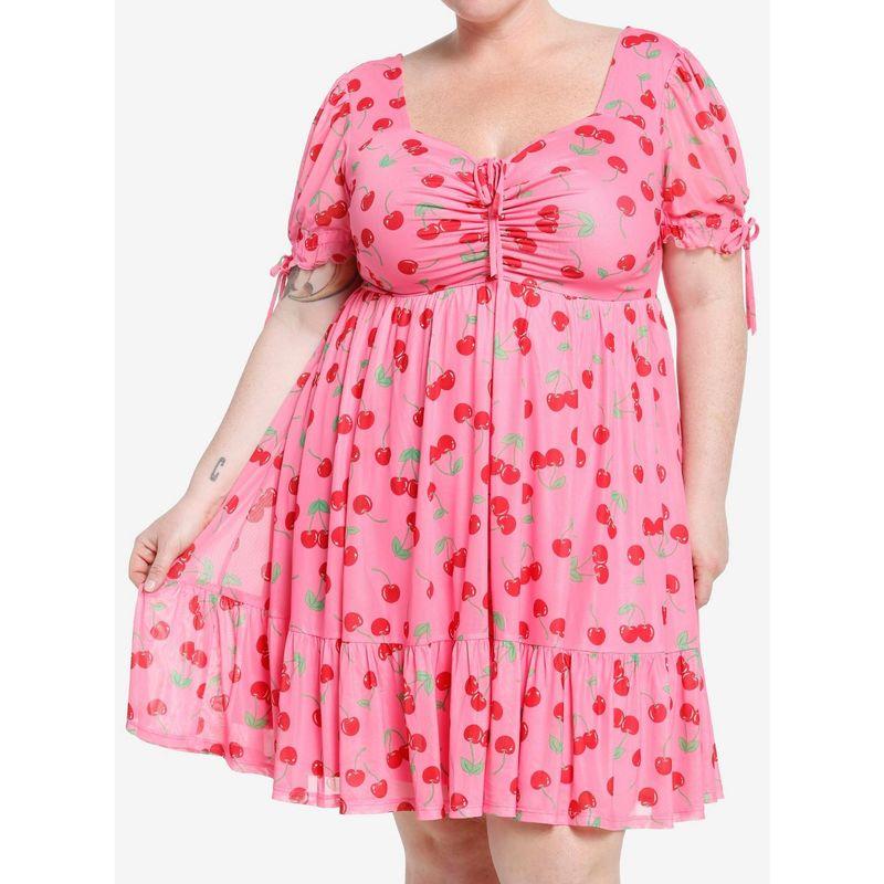 

100.00kg Chubby Girl Plus Size plus Size Waist-Tight Slimming Women s Wear Western Style Belly-Covering Cherry Pattern Dress Summer Image color SM