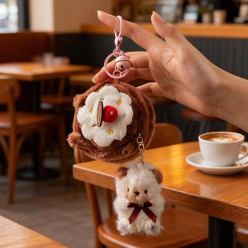 Simulated Chocolate Cake Plush Stuffed Toys Kawaii Cake Nest Doll Pendant Keychain Decoration Creative Gifts For Kids Friends