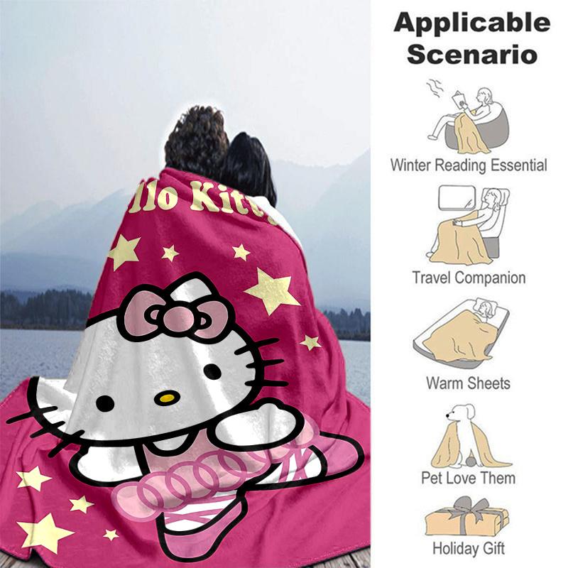 1pc Cute Hello Kitty Dancing Blanket, Soft and Cozy for All Seasons, Living Room, Travel, Camping, Car Blankets, Beach, Office Naps, Perfect Home Deco