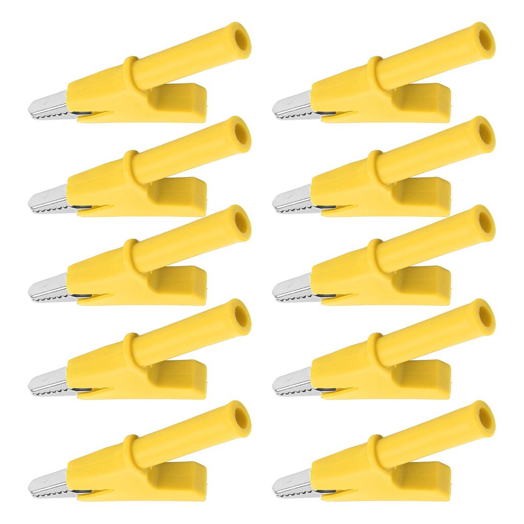 10Pcs Crocodile Clip Testing Clamp 10mm Opening 10A with 4mm Socket Accessory Set KitYellow
