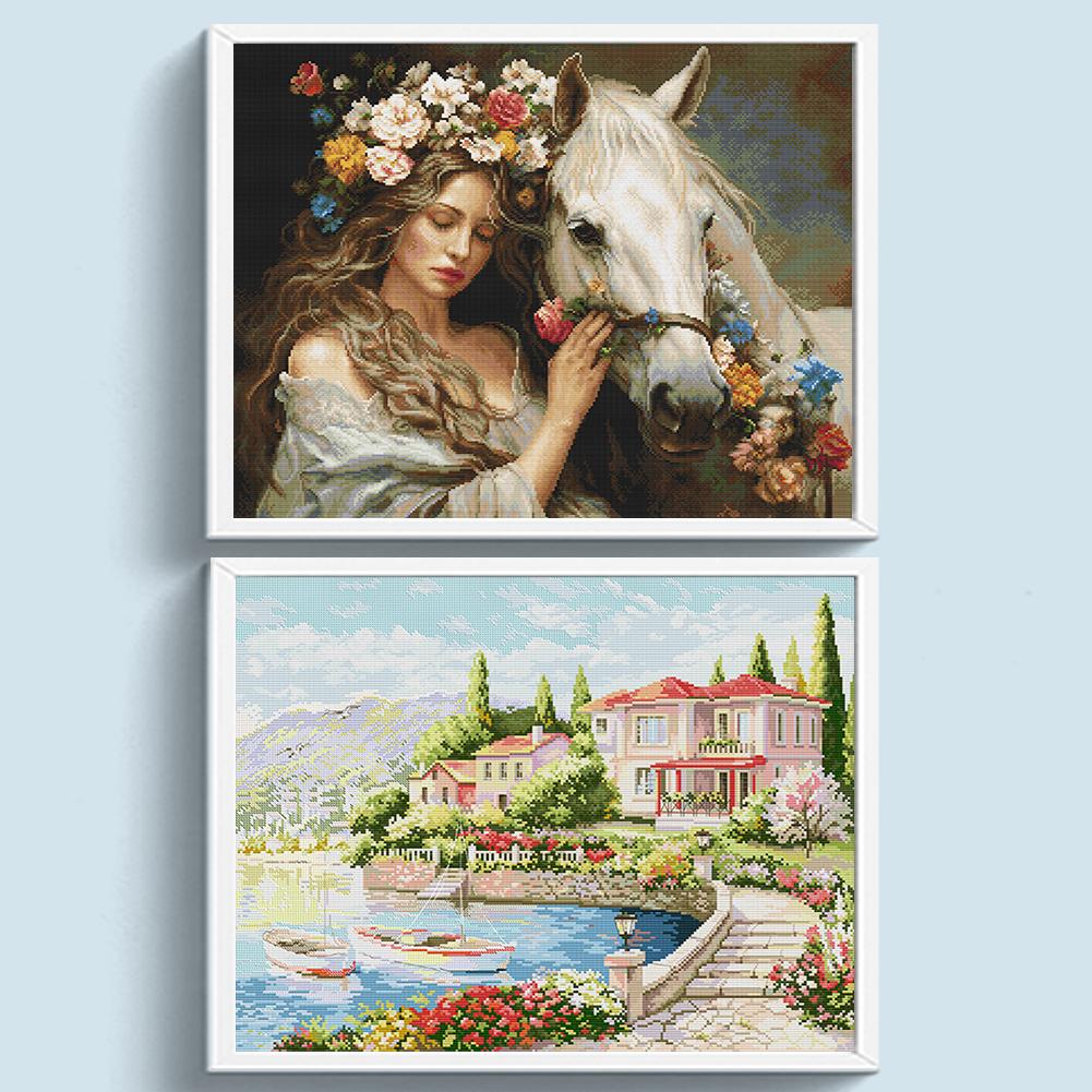 Vollstickerei Baumwollfaden 11CT Gedruckte Landschaft Kreuzstich-Set