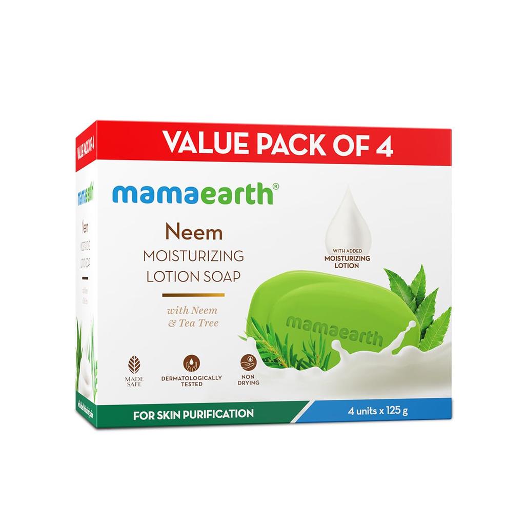 Mamaearth Neem Moisturizing Lotion Soap 125gX4 Pack of 1 Deep Cleansing Skin Purification & Hydration