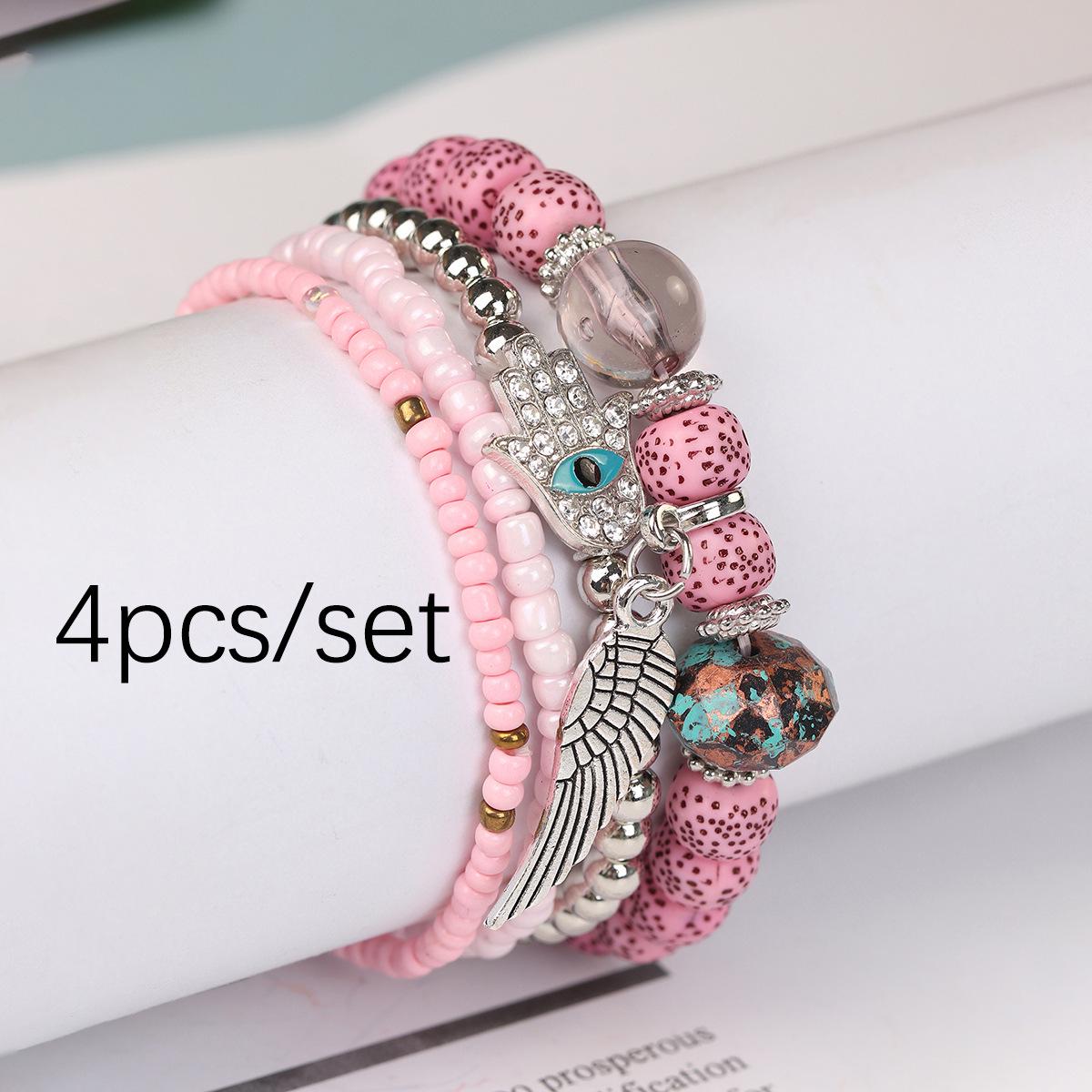 

Cross-border Bohemian Multi-layer Rice Bead Pendant with Tassel Wings розовый