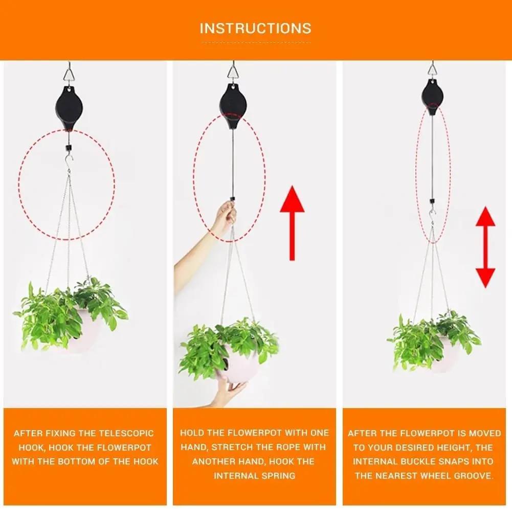 1PCS Retractable Plant Pulley Adjustable Heavy Duty Hanging Flower Basket Hanger Hooks for Garden Baskets Pots and Birds Feeder