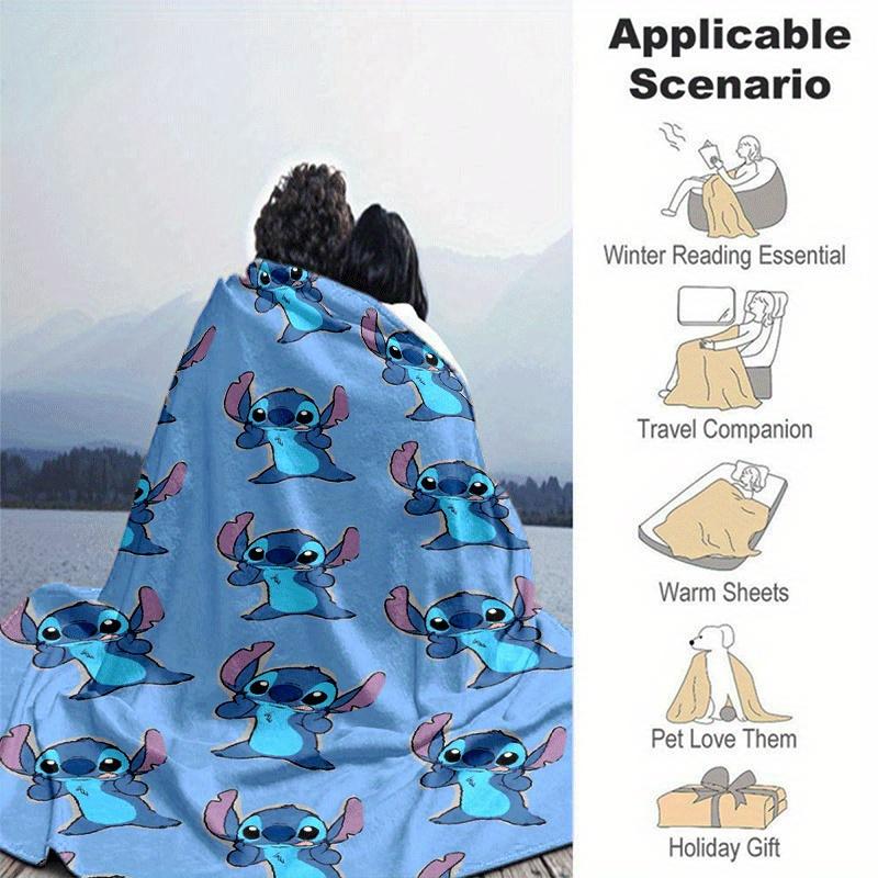 1pc Stitch Printing Blanket - Soft, All-Season Throw for Living Room, Beroom,Personalize Gift with Aorable Cartoon Esign