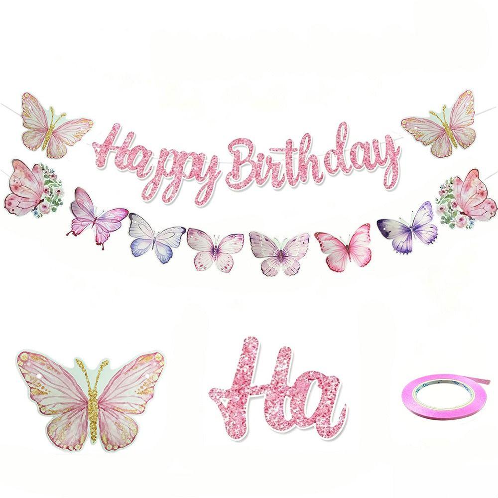 Butterfly Bowknot Flower Butterfly Garland Cartoon Wall Hanging Banner Birthday Party