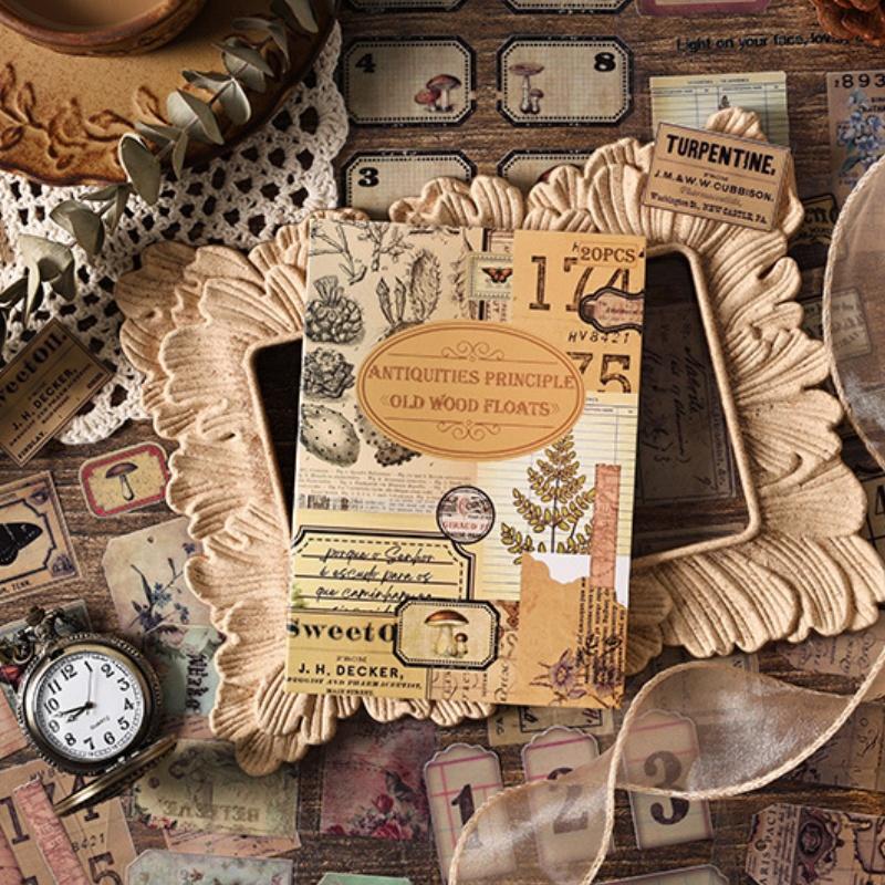 20 Pieces of PET Material Retro Scrapbook Stickers Book Creative DIY Collage Materials Journal Essential Supplies