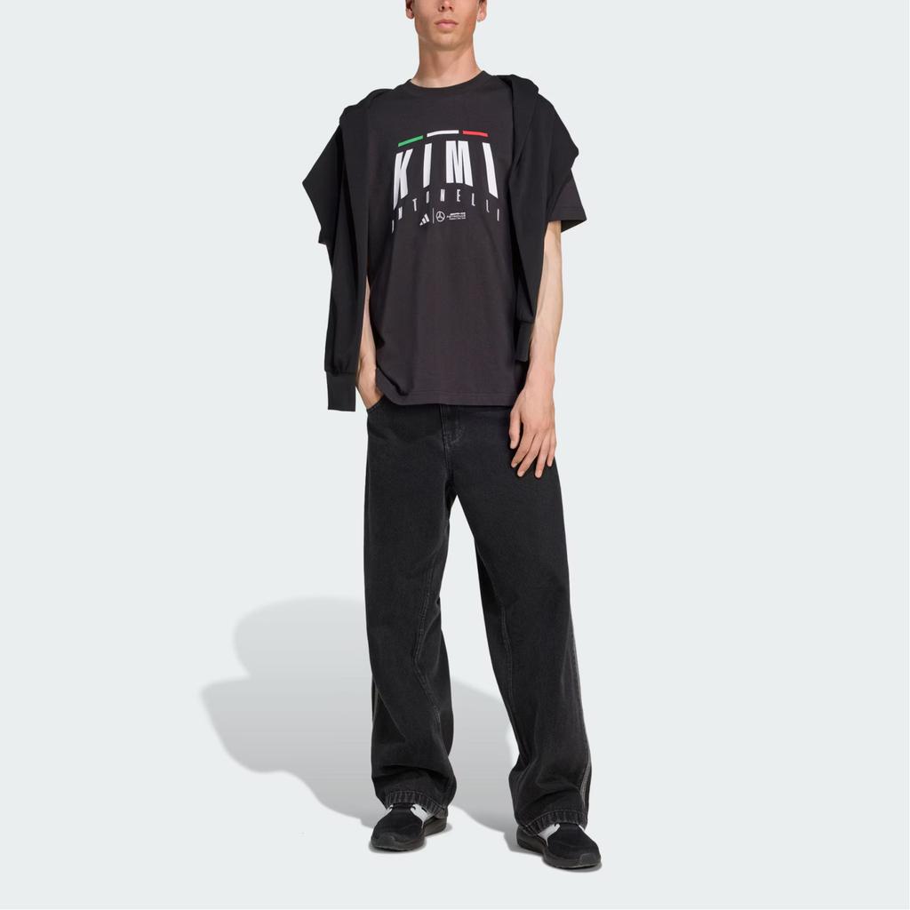adidas Mercedes Amgteam Ss25 Petronas Formula One Kimi Antonelli Logo Sports Crew Neck Short Sleeve T-Shirt Men Tops Black JZ8910