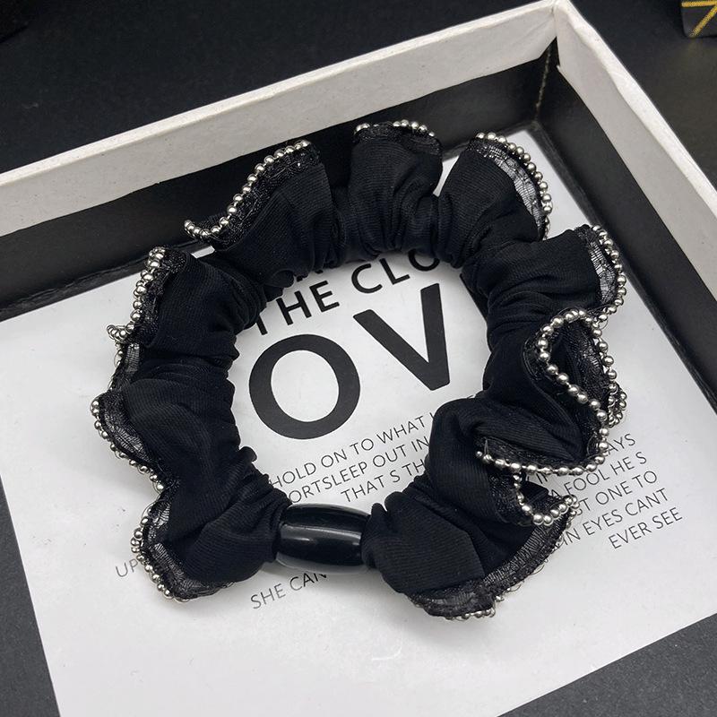 Elegant Retro Black-Silver Beaded Elastic Hair Tie for a Classy Look