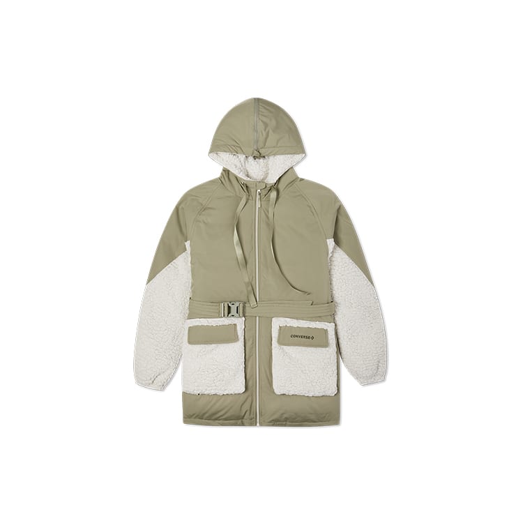 Converse Down Jackets Women's Light Green Hooded Moderate Other 10021987-A03