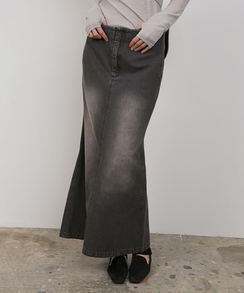 Loutaideu Denim Maxi Skirt [Charcoal]