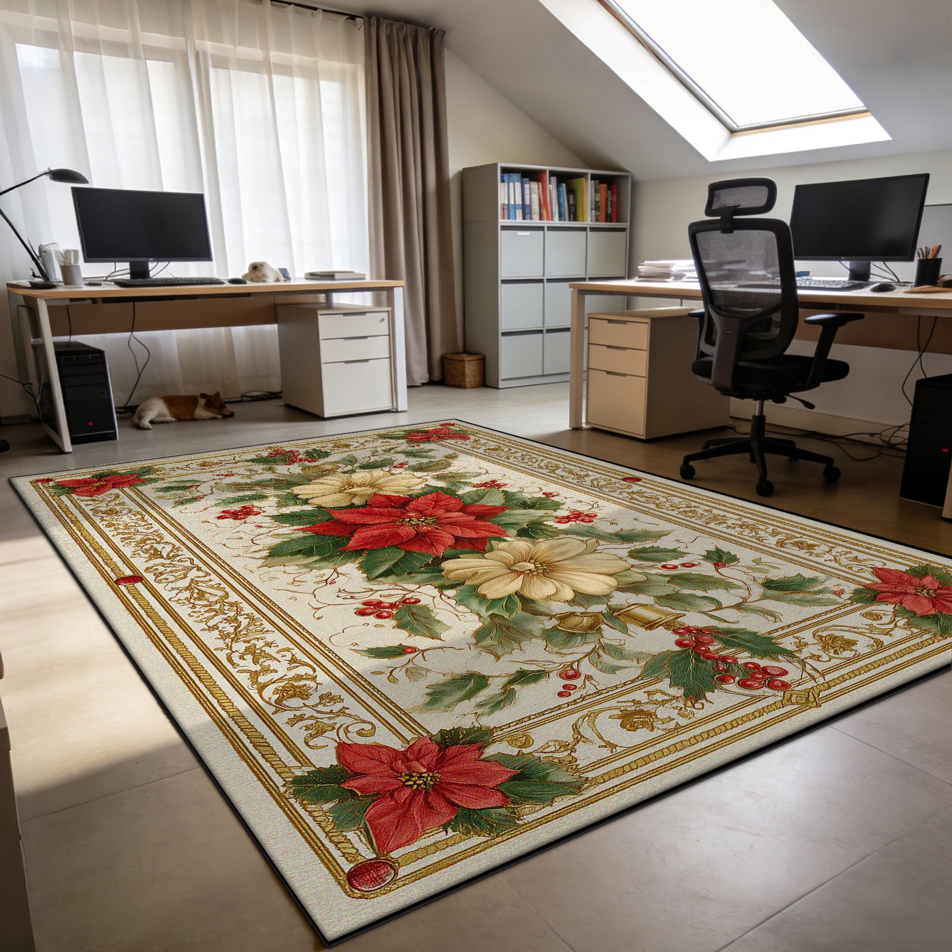 

European Style Flower Pattern Office Carpet Decoration Living Room Machine Washable Non-slip Rug Bedroom Lounge Sofa Area Mats 50x80cm