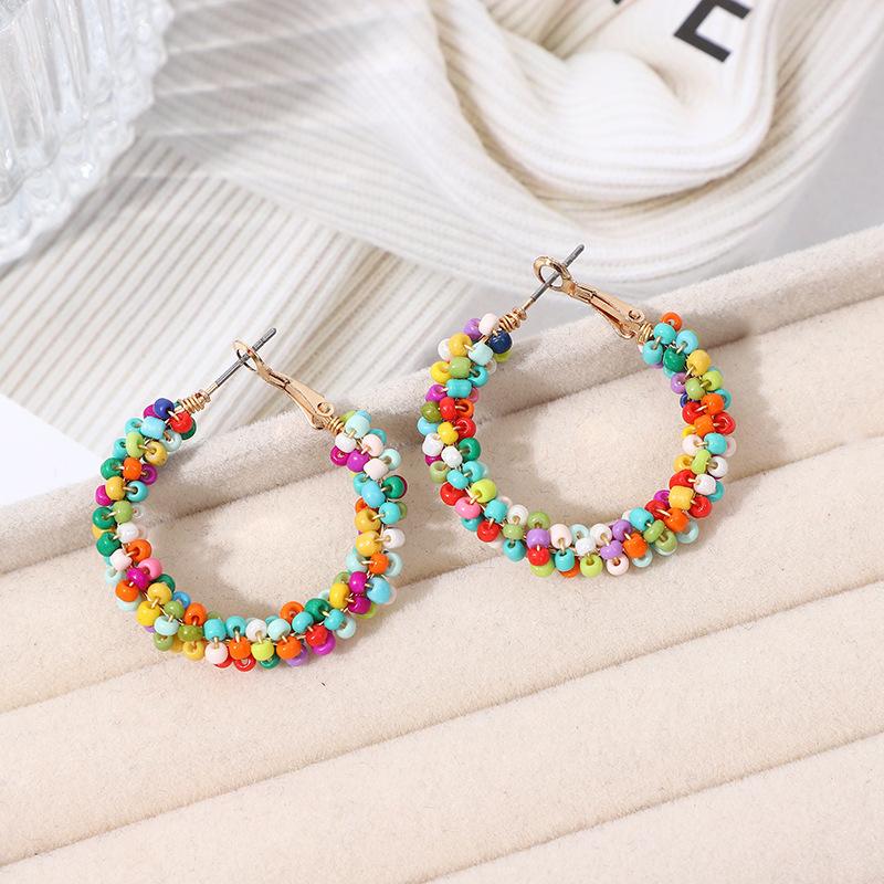 Original Bohemian Style Glass Seed Bead Winding Earrings for Women, Cute Little Earrings, Exquisite Handmade Tassel Rainbow
