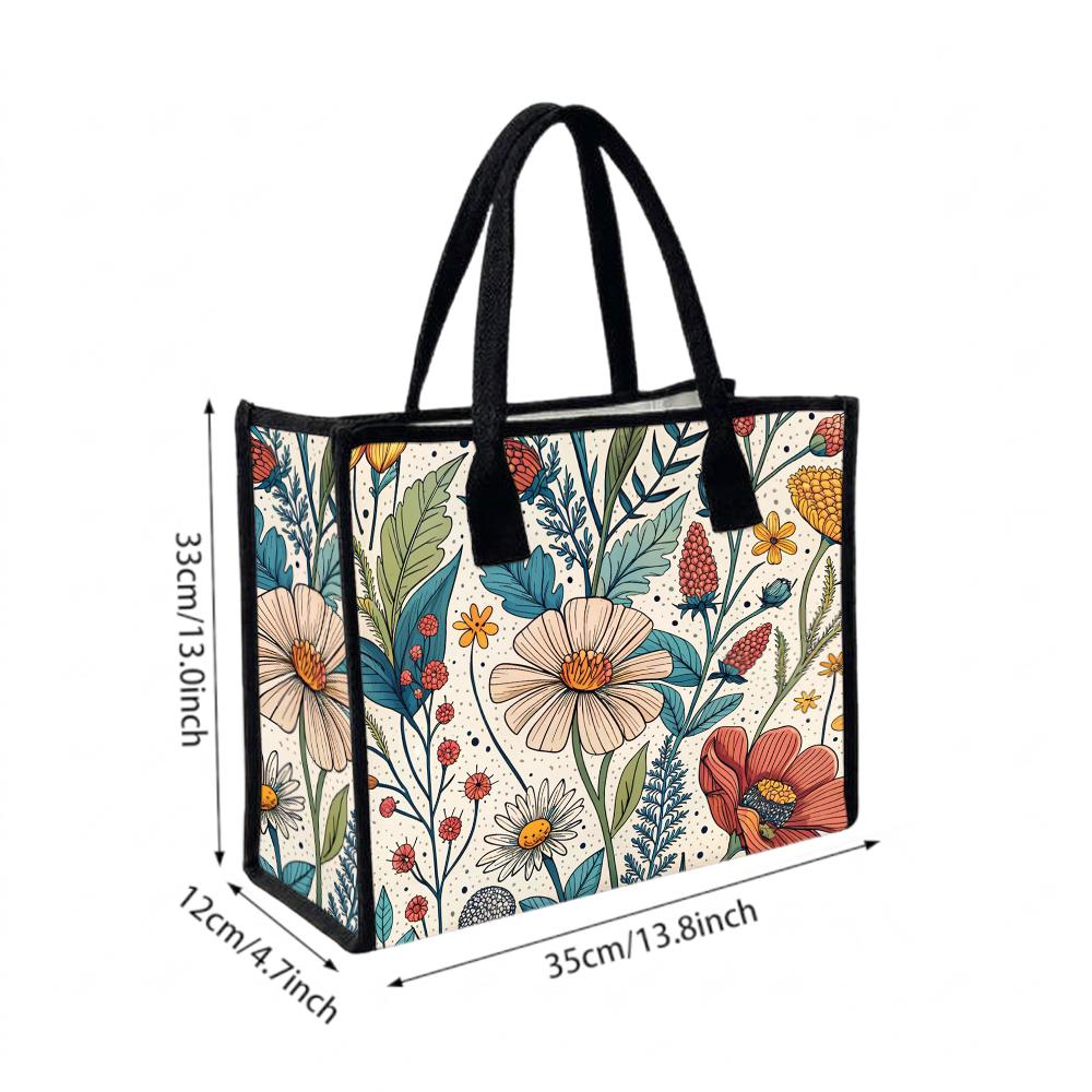 Vintage Floral Print Women Tote Bag Casual Daily Shoulder Bag for Shopping Outdoor