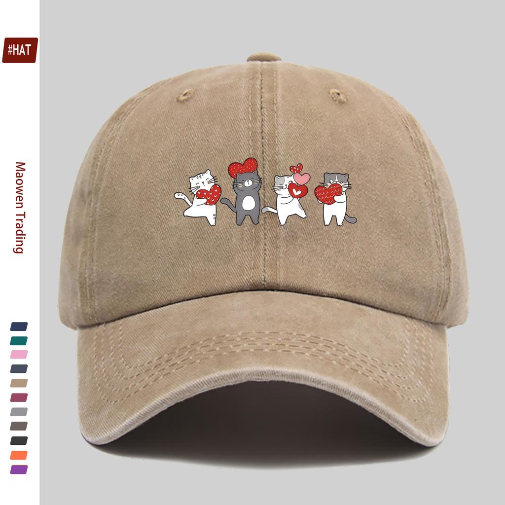 pc Cute Cartoon Cat And Heart Print Baseball Cap Ideal Decorative Hat for Home Leisure MultiColor Available Comfortable And