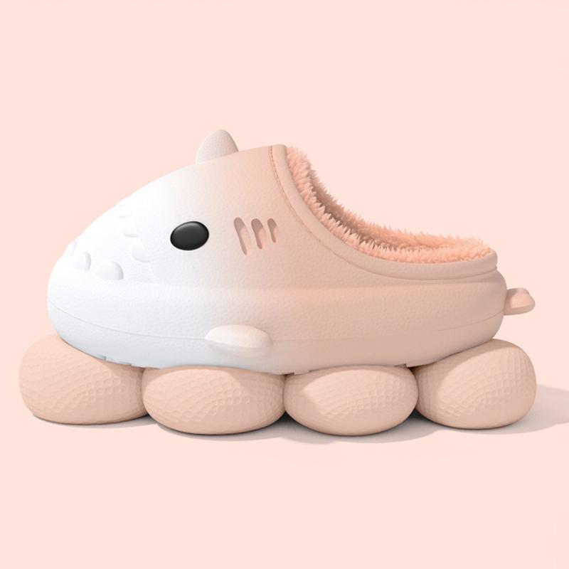 Fashion Smile Plush Lining Bag Heel Cotton Slippers EVA Linght Warm Indoor Cotton Slippers Gradient Shark Furry Slippers For Mens Womens