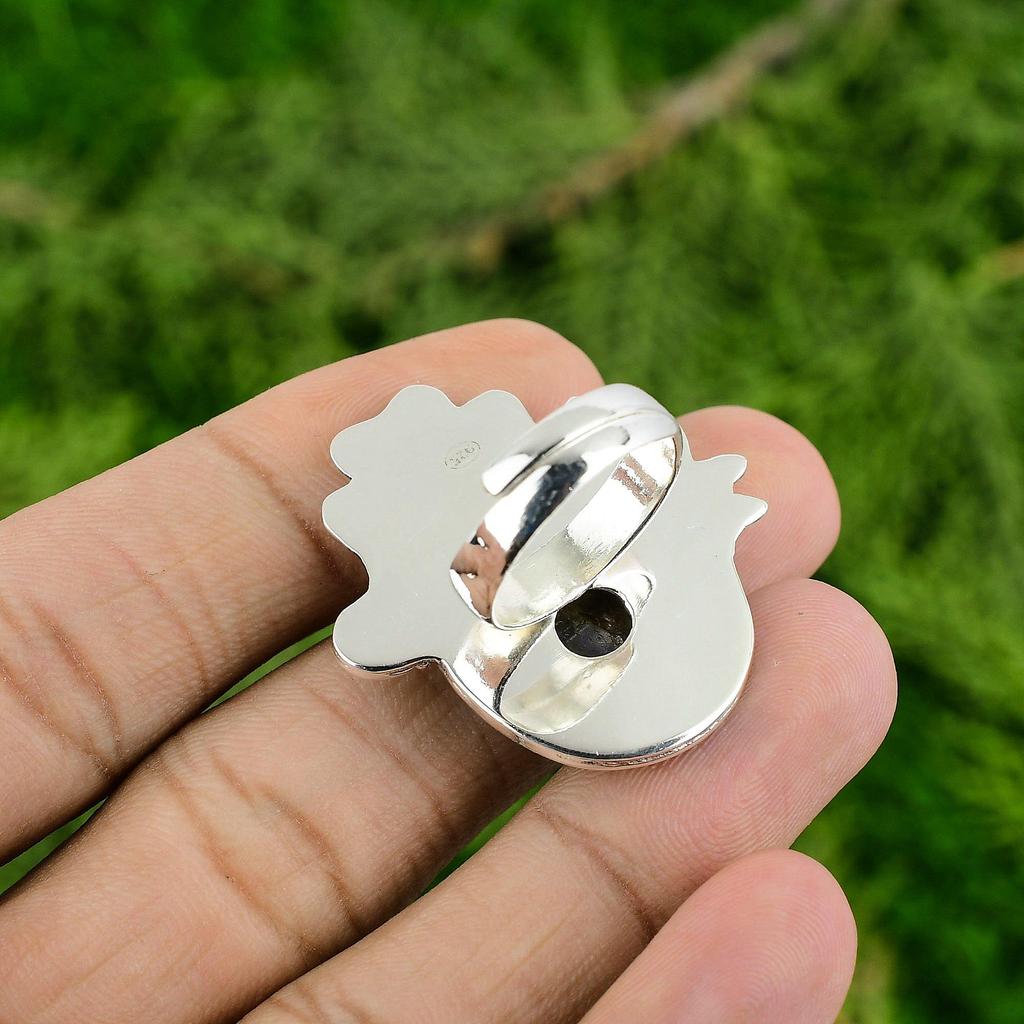 Natural Labradorite Sterling Silver Boho Multi Stone Flower Mother Ring Jewelry