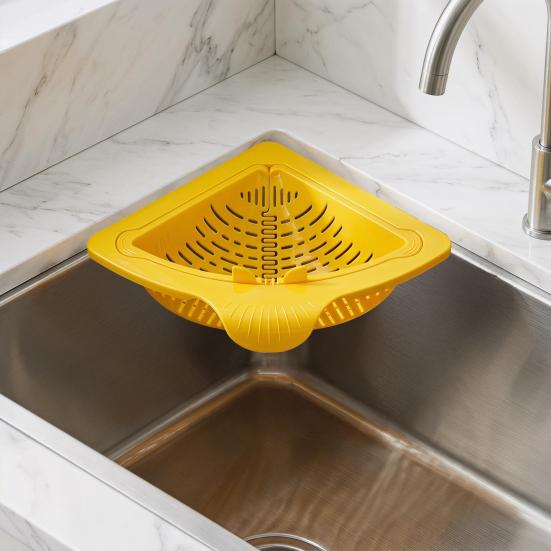 2 Peças Peneira Magnética Triangular para Ralo de Pia, Filtro de Resíduos de Alimentos para Cozinha com Fundo de Rosca, Suporte de Esponja à Prova de Ferrugem, Organizador de Canto de Pia, Casa