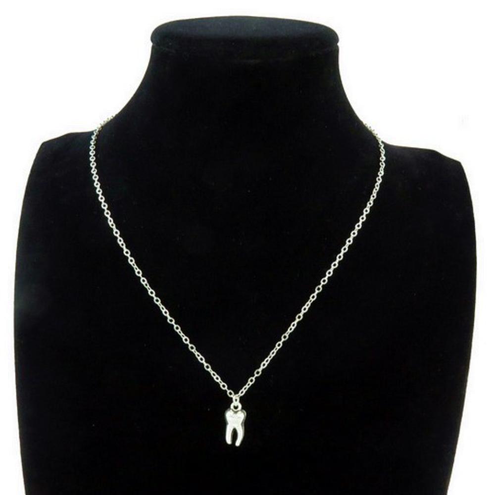 Retro Creative Silver Color Geometric Stereo Tooth Model Pendant Necklace for Women Men Medical Student Fashion Jewelry Gifts