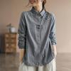 Women's Chinese-Style Embroidered Houndstooth Frog Button Top - Retro Ethnic Cotton Linen Shirt for Autumn/Spring 2025.