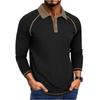 Men's Spring And Solid Color T-shirt Lapel 3 Button Open Placket Button Long Sleeved Top