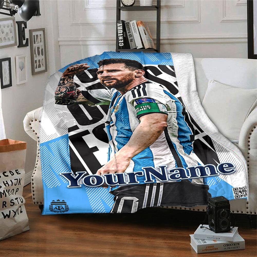 Messi Personalized Text Blanket Multi-purpose Customizable Blanket Soft & Cozy Perfect for Bedding Couch Nap Seaside for All Occasions