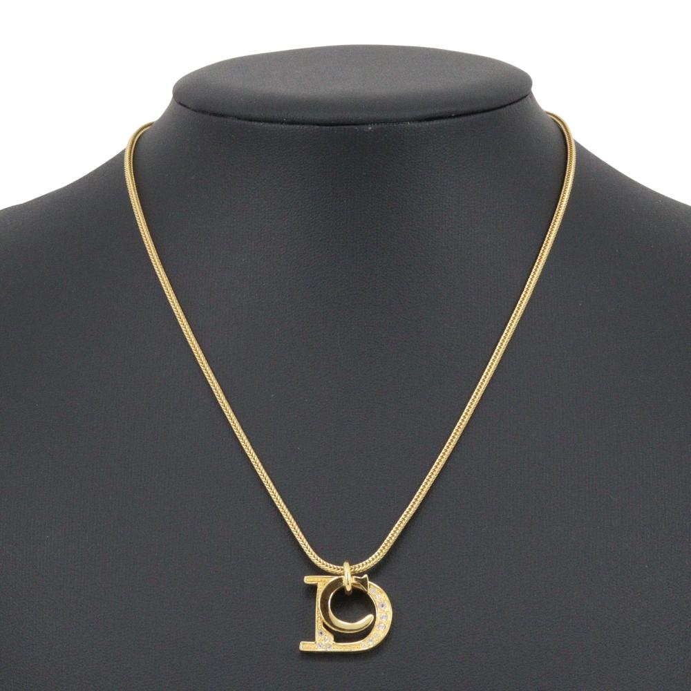 Dior DC Necklace Plated Gold/Rhinestone 7.8g Women Used