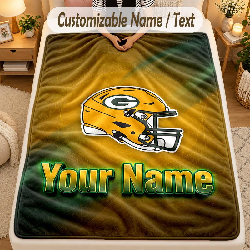 Flannel BlanketGreen Bay Packers Custom Name Text Personalized Soft Warm Throw Blanket Home Decor Gift
