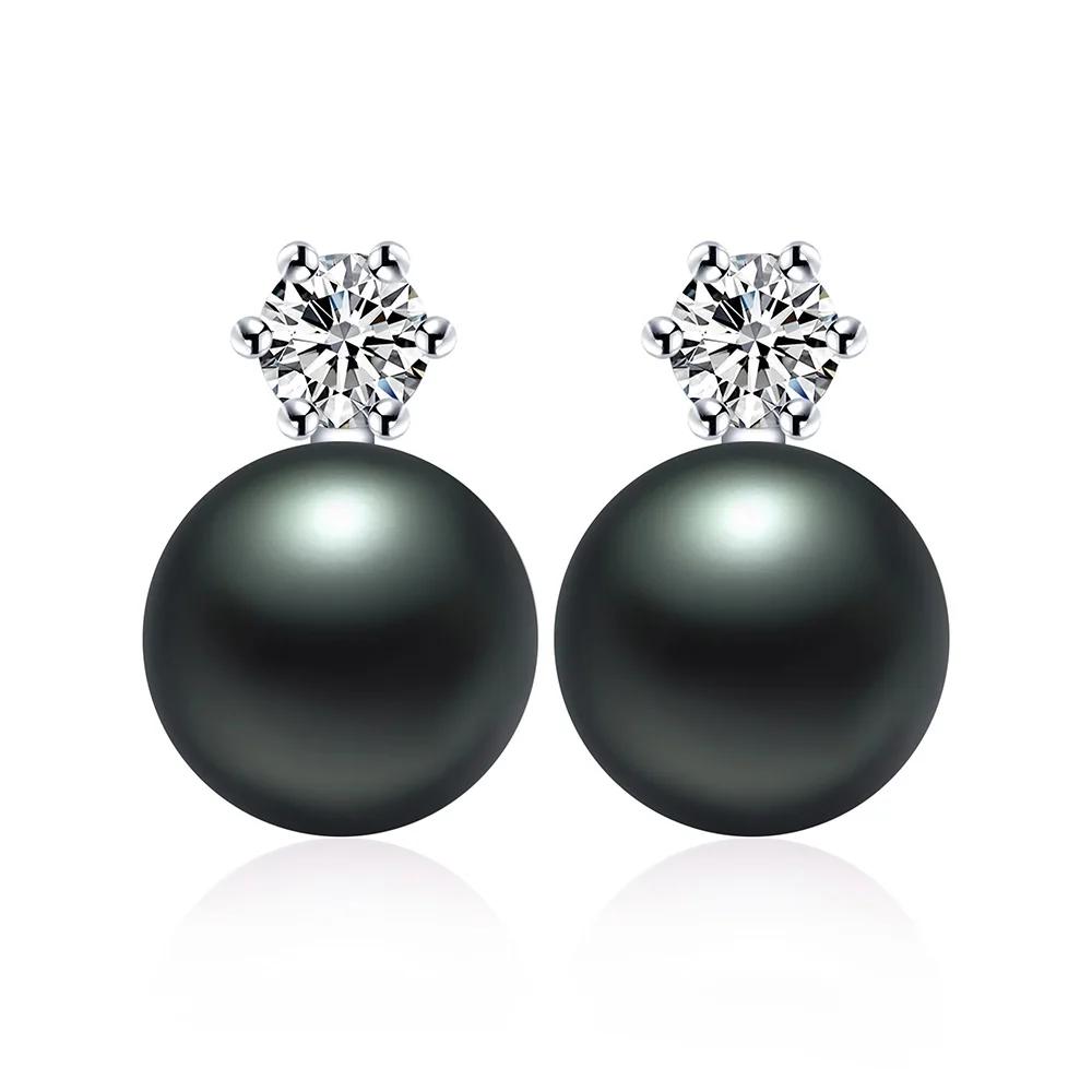 

2025 New Classic Princess Earrings 100% real freshwater pearl earring for women white/pink/purple hot Selling 925 silver jewelry 8-9mm чёрный