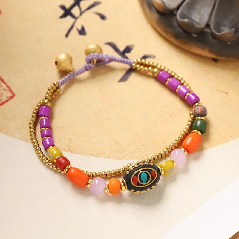 Double-layer Woven Tibetan Nepalese Bracelet Men's and Women's Retro Hand Rope Exotic Wind Bell Bracelet.