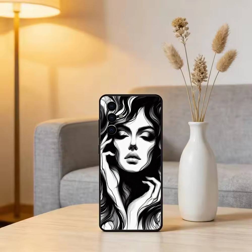 Line art Phone Case For Samsung S25,S24,S21,S22,S23,S30,Ultra,S20,Plus,Fe,Soft Silicone Black Cover