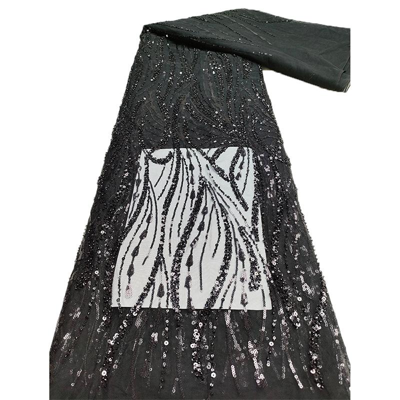 African Sequins Bead Tube Lace Fabric High Quality French Tulle Yarn Embroidery Nigerian Lace Fabric Sewing Wedding Dress