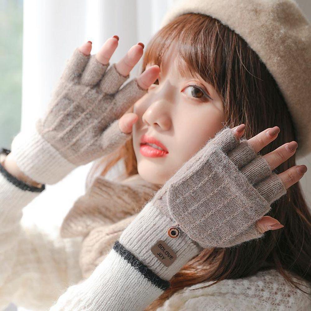 Gloves Autumn And Winter Half-finger Gloves Female Gloves Flip Mittens Christmas Wool Mittens