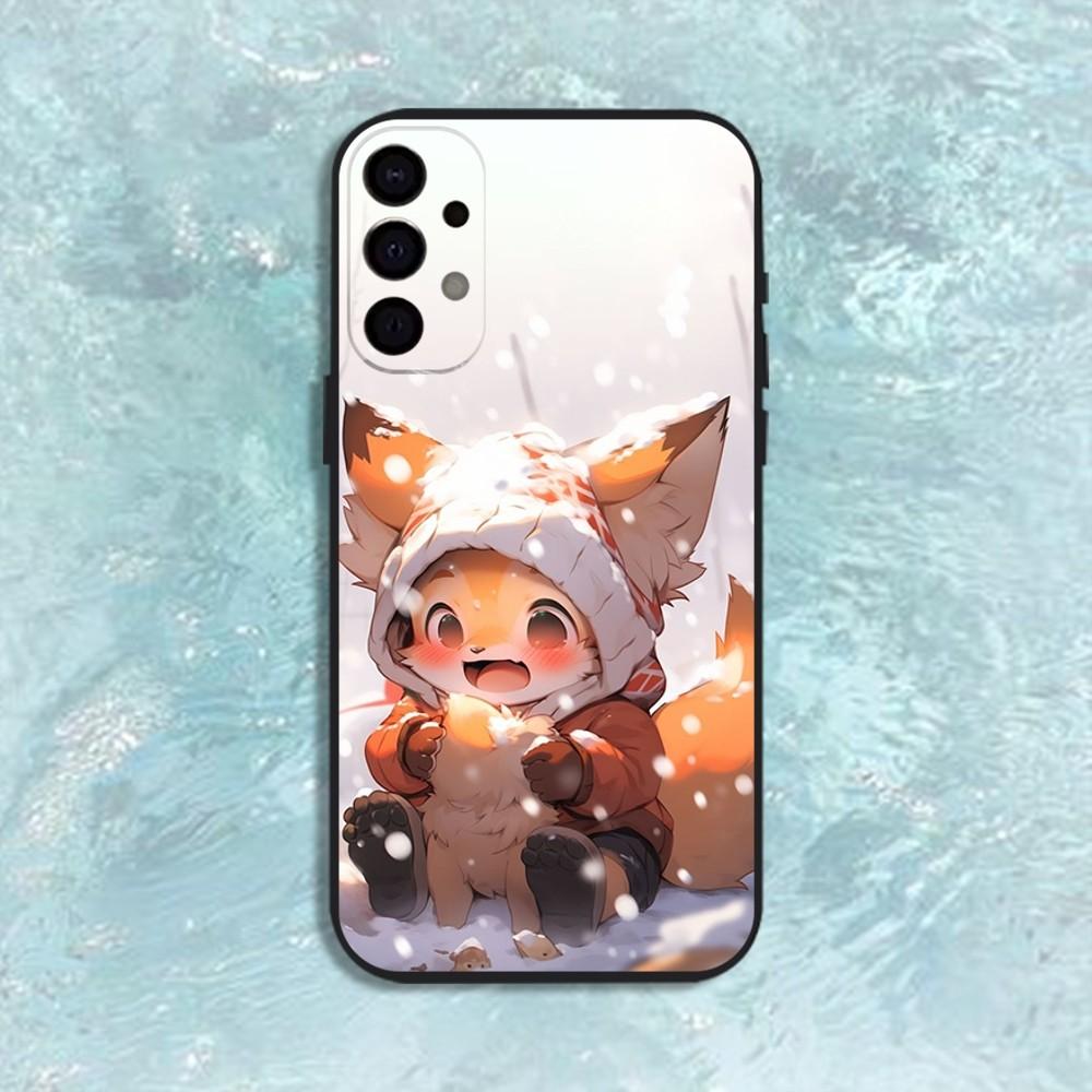 Süße Cartoon-Tierfuchs-Handyhülle für Samsung S25, S24, S21, S22, S23, S30, Ultra, S20, Plus, Fe, Lite, Note, 10, 9, 5G Schwarze Hülle